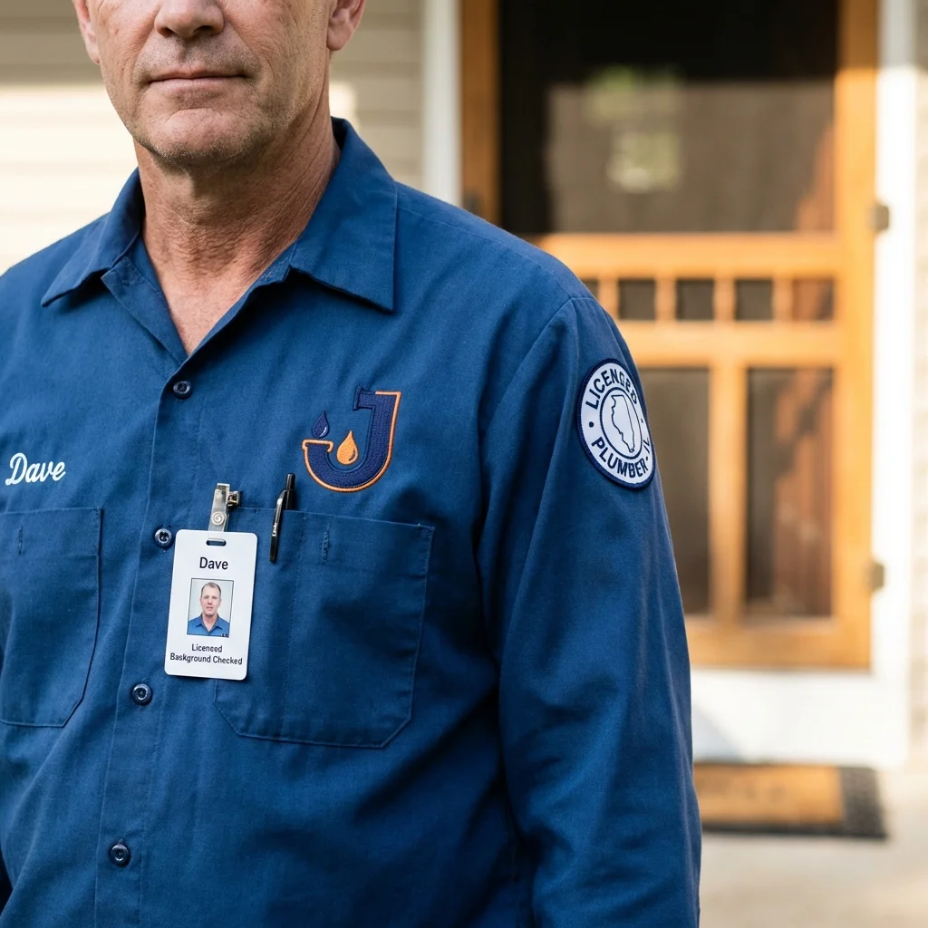 Licensed plumber showing ID badge in Toledo, OR